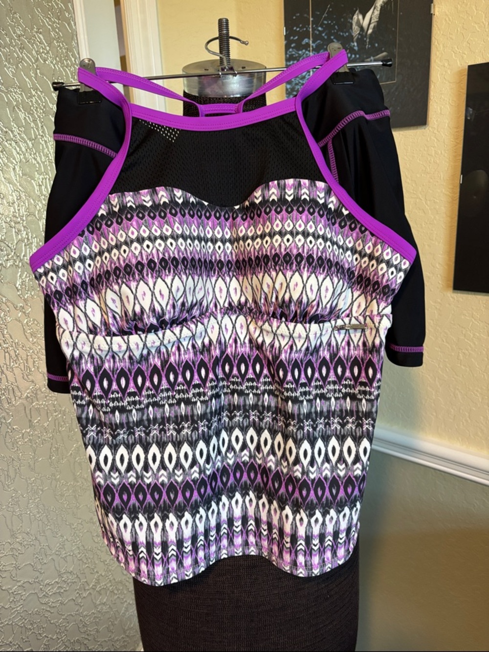 ZeroXposur Purple Black White Patterned Tankini Top and skirt w/panty 12